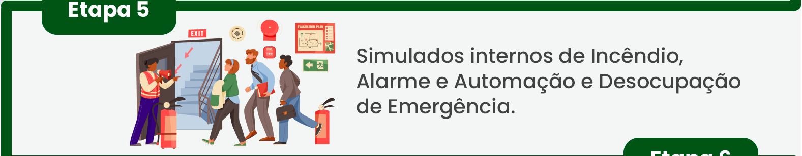 Passo 5: Simulados internos de Incêndio, Alarme e Automação e Desocupação de Emergência.